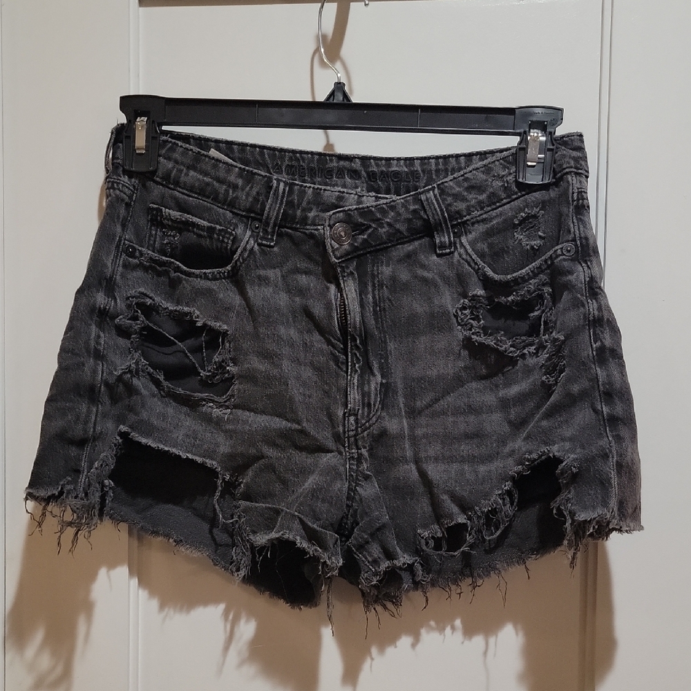American Eagle Outfitters Black Jean Shorts Distressed High-Waisted